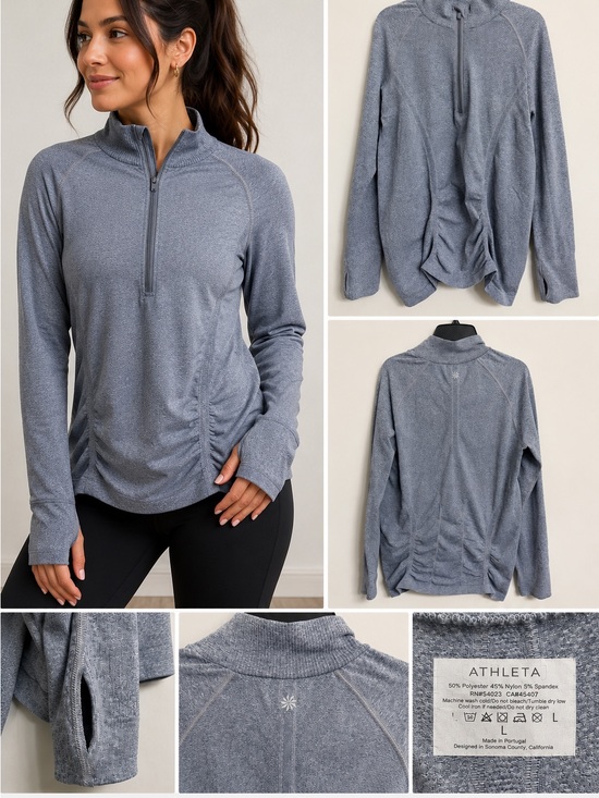 Athleta Tops - Athletes Women’s Gray Quarter Zip Athletic Pullover Thumbhole Long Sleeve Top L